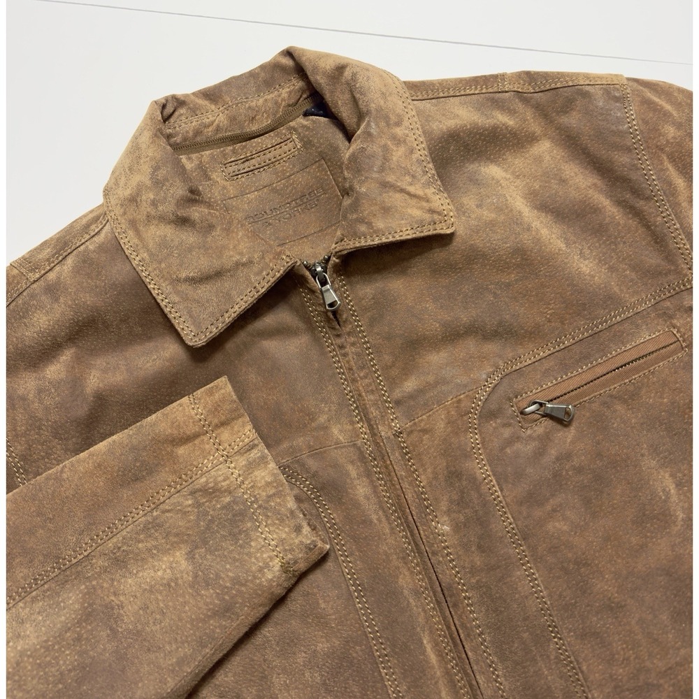 Roundtree & Yorke Men's Leather Jacket Bomber Classic Brown L Distressed Finish